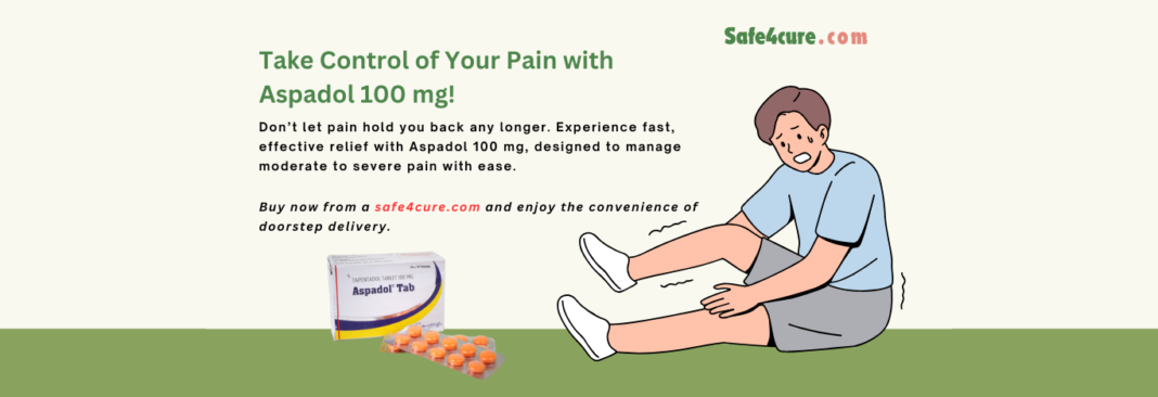 Aspadol 100mg tablets, a medication used for effective pain relief, particularly for moderate to severe pain, including both acute and chronic conditions.